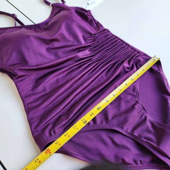 NWT $108 Calvin Klein Swimwear Starburst Shiny Purple Eggplant Swimsuit Size 12 - Picture 8 of 16